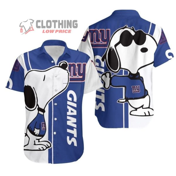 New York Giants Snoopy Hawaiian Shirt, New York Giants Logo Snoopy Glasses Beach Summer 3D Hawaiian Shirt