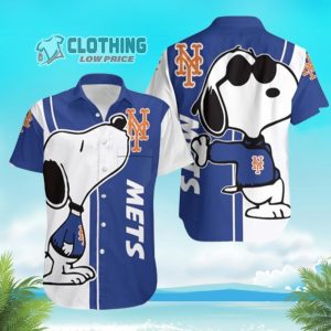 New York Mets Snoopy Hawaiian Shirt, New York Mets Logo Snoopy Glasses Beach Summer 3D Hawaiian Shirt