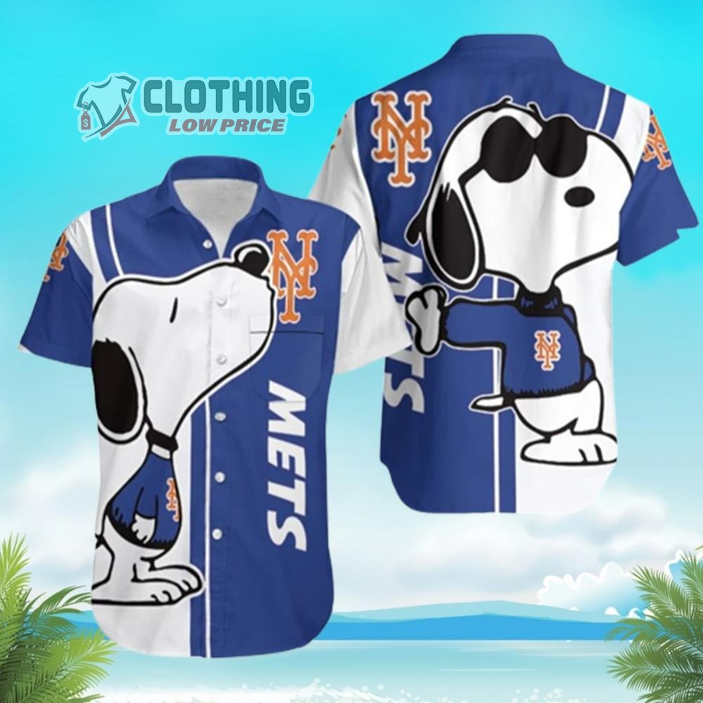 New York Mets Snoopy Hawaiian Shirt, New York Mets Logo Snoopy Glasses Beach Summer 3D Hawaiian Shirt