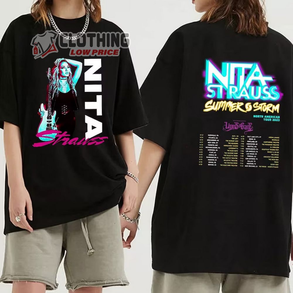 Nita Strauss Summer Storm 2023 Tour Merch, Nita Strauss Rock Tour 2023 Concert Shirt, Nita Strauss North American Tour 2023 With Special Guest T-Shirt