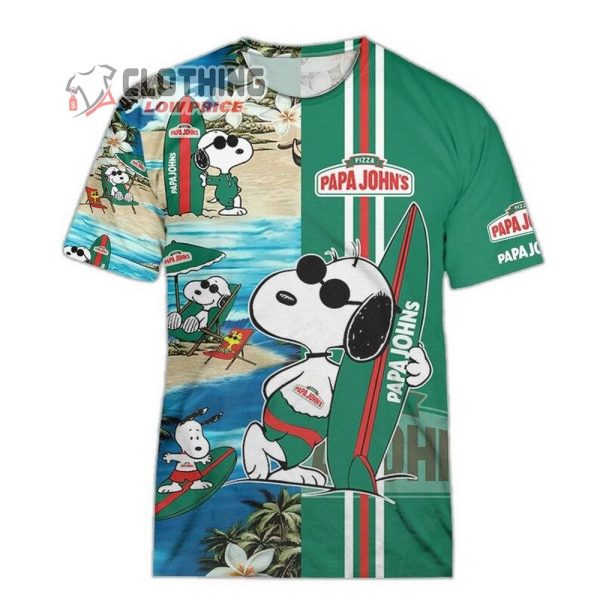 Papa John’S Food Beach Snoopy Hawaiian Shirts, Papa John’S Logo Snoopy Glasses Beach Summer 3D Hawaiian Shirt