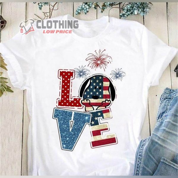 Peanuts Snoopy Love American Flag Firework The 4th Of July Shirt, Snoopy Happy Freedom Day Shirt