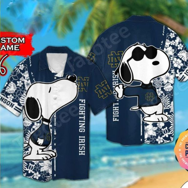 Personalized Notre Dame Fighting Irish Snoopy Hawaiian Shirt, Notre Dame Fighting Irish women’s basketball Snoopy Beach Summer 3D Hawaiian Shirt