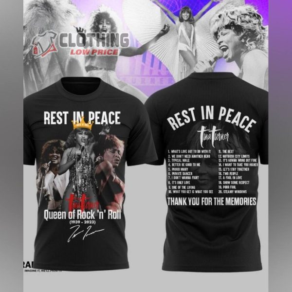 Rest In Peace Tina Tunrner Merch, Tina Tunrner Queen Of Rock N Roll 1939-2023 T-Shirt