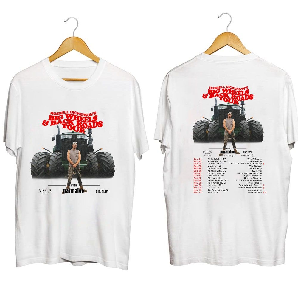 Russell Dickerson Big Wheels And Back Roads Tour 2023 Merch, Russell Dickerson 2023 Concert T-Shirt