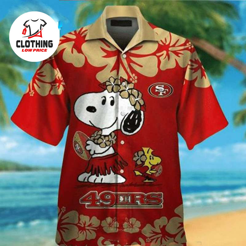 San Francisco 49ers Snoopy Hawaiian Shirt, San Francisco 49ers Logo Snoopy Beach Summer 3D Hawaiian Shirt