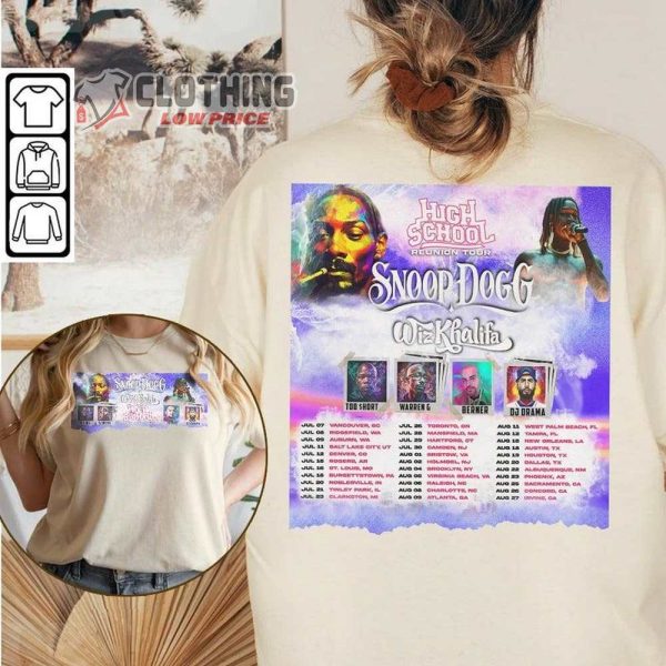 Snoop Dogg High School Reunion Tour 2023 Hoodie, Snoop Dogg Wiz Khalifa Tour Sweatshirt, Snoop Dogg Unisex Tee Merch