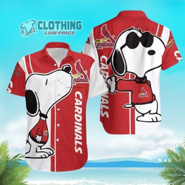 St Louis Cardinals Snoopy Hawaiian Shirt, St Louis Cardinals Logo Snoopy Glasses Beach Summer 3D Hawaiian Shirt