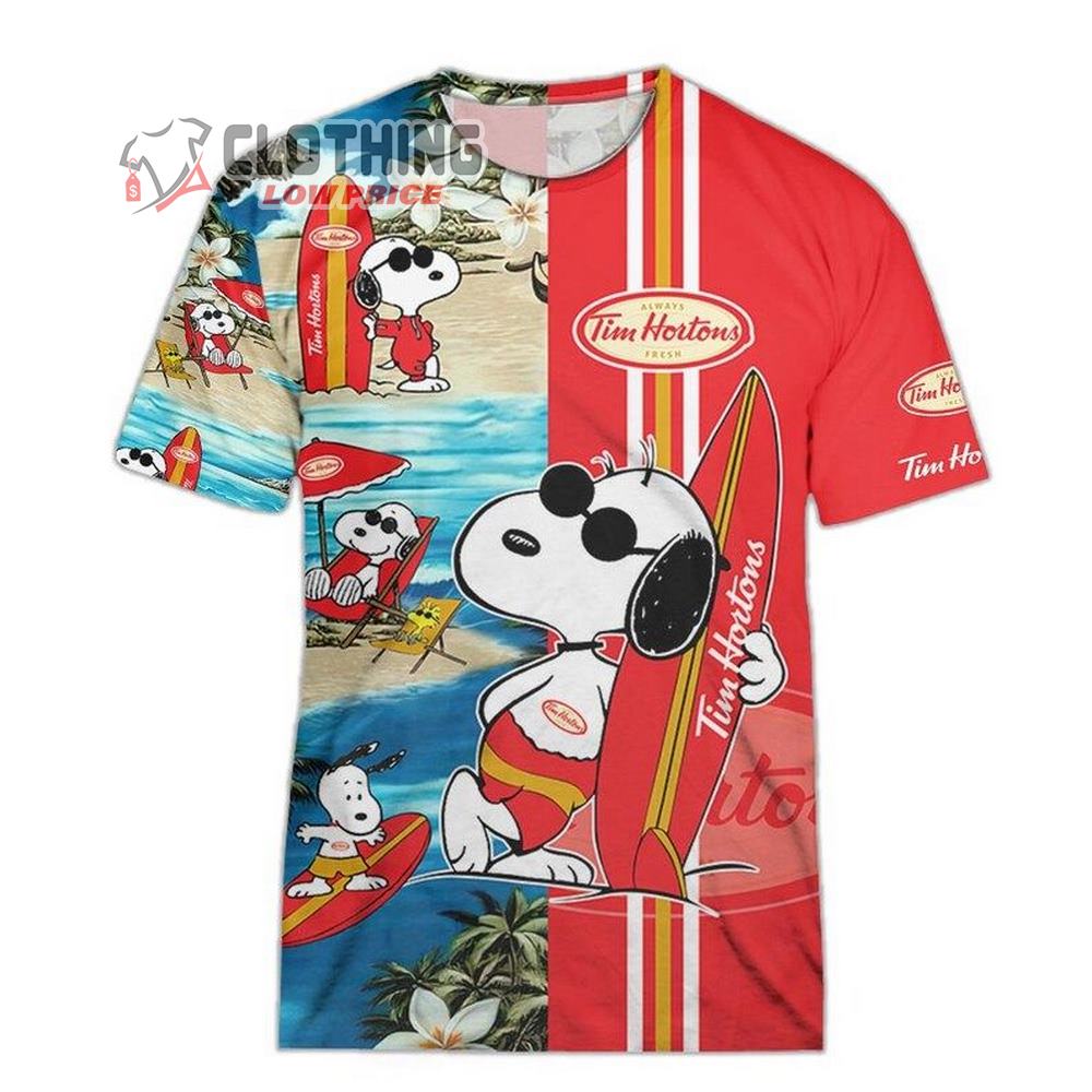 Tim Hortons Food And Drink Beach Snoopy Hawaiian Shirts, Tim Hortons Logo Snoopy Glasses Beach Summer 3D Hawaiian Shirt