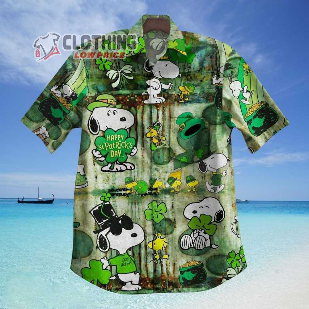 Vintage St Patricks Day Snoopy Hawaiian Shirt, Vintage st patricks day postcard Stock Snoopy Glasses Beach Summer 3D Hawaiian Shirt