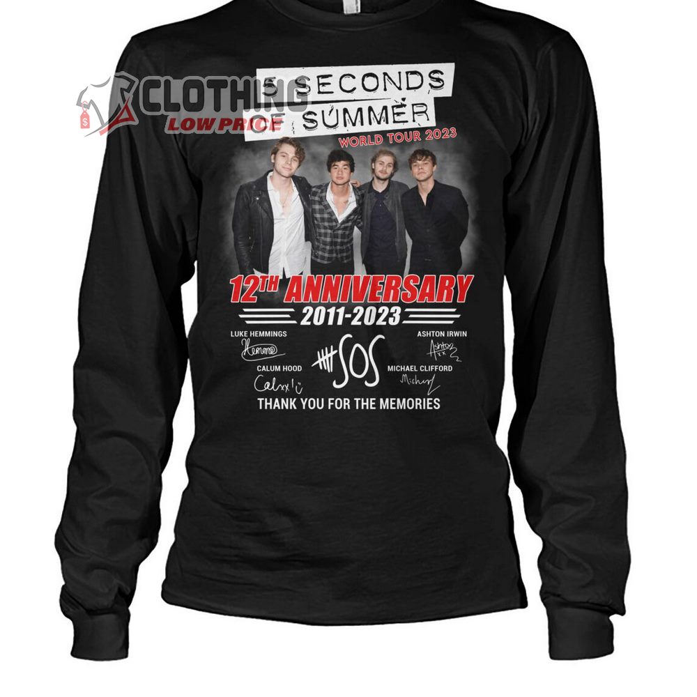 5 Seconds Of Summer 12Th Anniversary 2011-2023 Merch, 5 Seconds Of Summer World Tour 2023 Thank You For The Memories T-Shirt