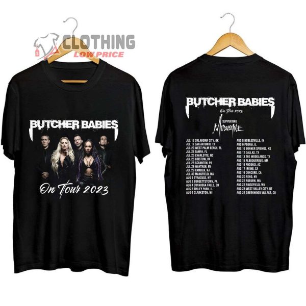 Butcher Babies On Tour 2023 Set Merch, Butcher Babies On Tour 2023 Supporting Mudayne Shirt, Butcher Babies 2023 Concert T-Shirt