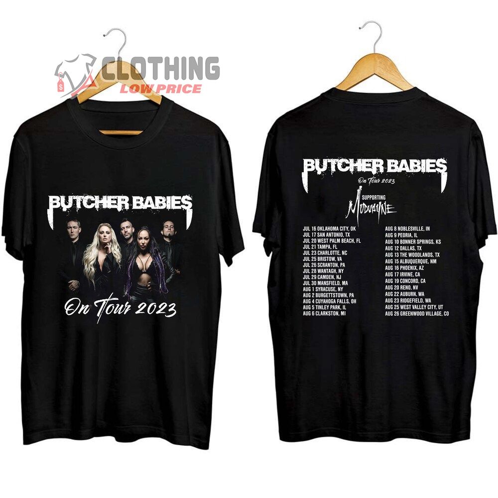 Butcher Babies On Tour 2023 Set Merch, Butcher Babies On Tour 2023 Supporting Mudayne Shirt, Butcher Babies 2023 Concert T-Shirt