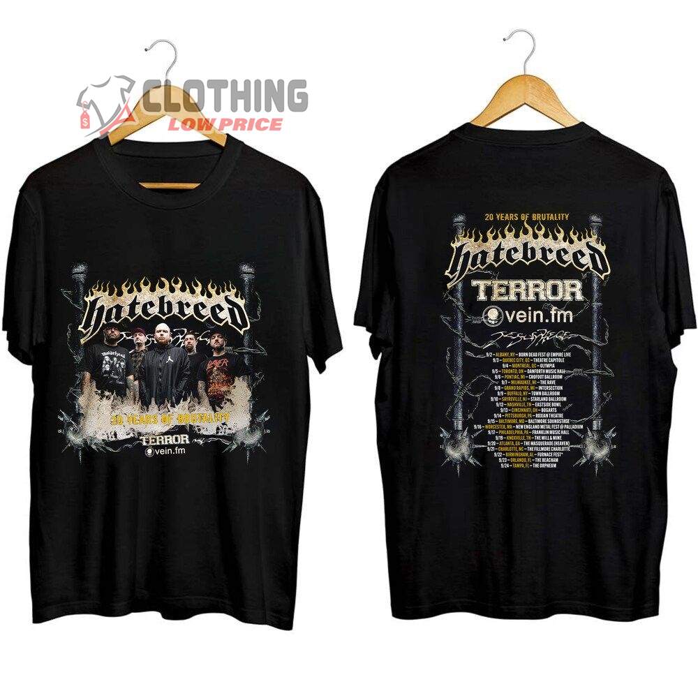 Hatebreed Band World Tour 2023 Setlist Merch, 20 Years Of Brutality Tour Hatebreed Shirt, Hatebreed 20 Years Of Brutality Concert T-Shirt