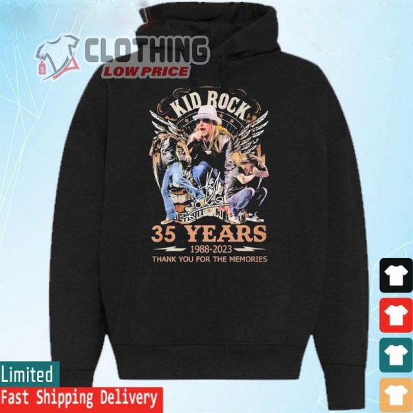 Kid Rock Tickets 2023 T- Shirt, Kid Rock 35 Years 1988 – 2023 Thank You For The Memories Signatures Hoodie, Kid Rock Tour 2023 Dates T- Shirt