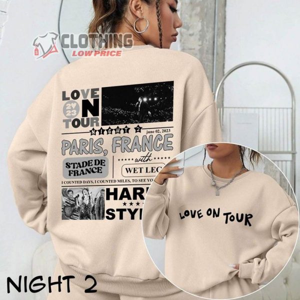 Lot Night 1 Paris Harry Styles Shirt, Harry Music Tour 2023 Shirt, Love On Tour 2023 Paris Night 1 & 2 Sweatshirt