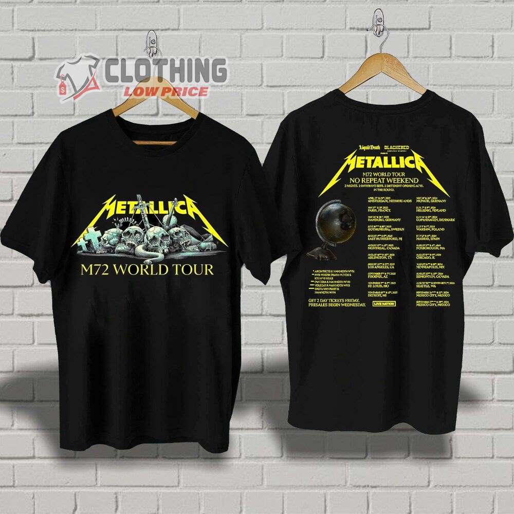 Metallica M72 World Tour Merch, Metallica Skull Shirt, Metallica M72 World Tour 2023 No Repeat Weekend T-Shirt