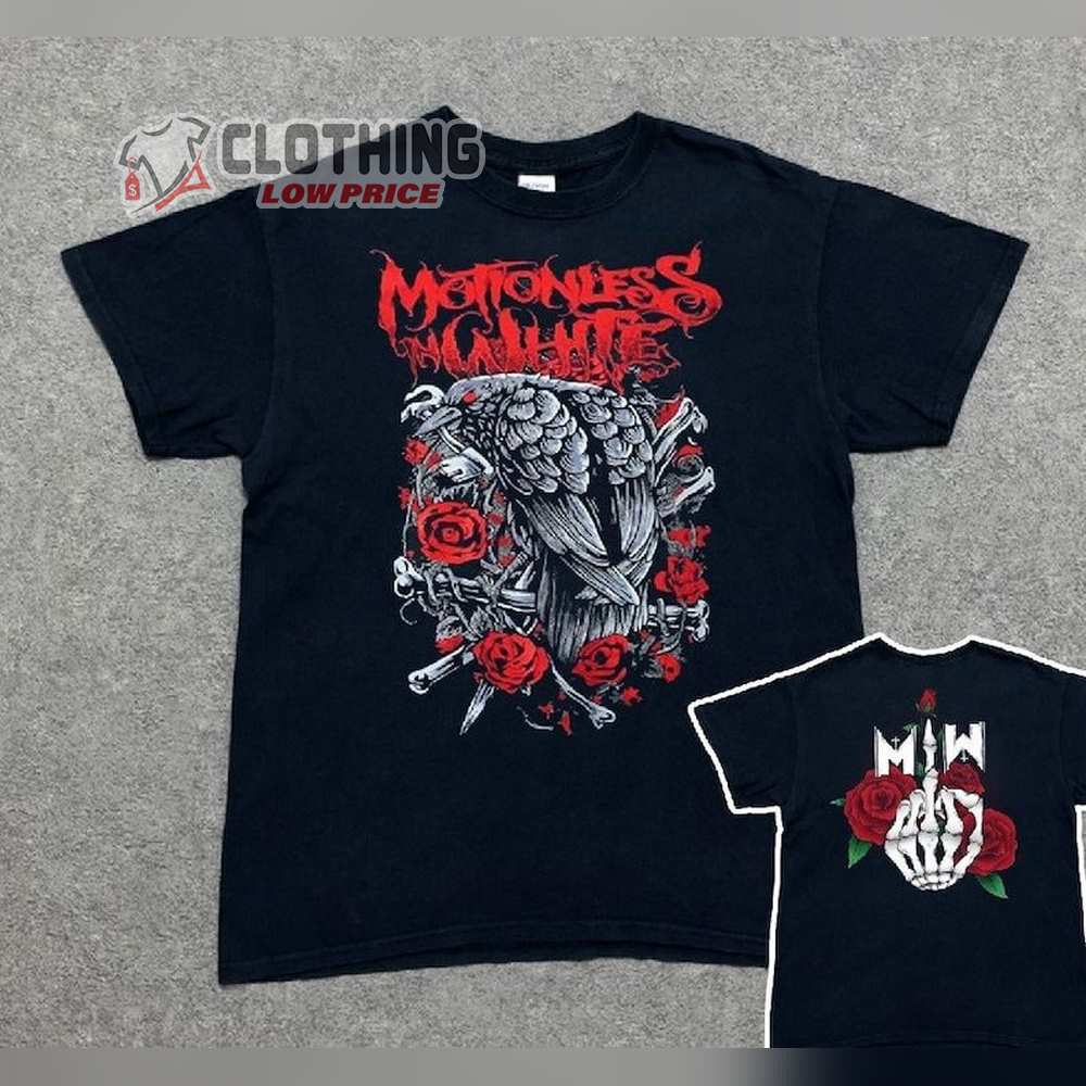 Motionless In White Raven Rose Two Sided Shirt, Motionless In White T-Shirt, Middile Finger Merch