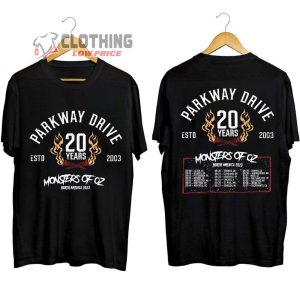 Parkway Drive 20 Years Monsters Of Oz 2023 North America 2023 Merch Parkway Drive Monsters Of Oz 2023 Us Tour T Shirt 1