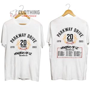 Parkway Drive 20 Years Monsters Of Oz 2023 North America 2023 Merch Parkway Drive Monsters Of Oz 2023 Us Tour T Shirt 2