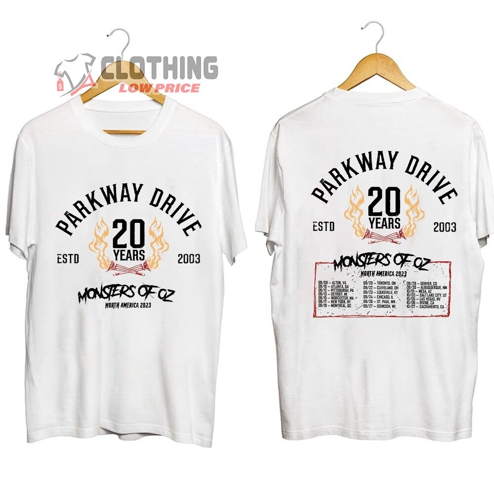 Parkway Drive 20 Years Monsters Of Oz 2023 North America 2023 Merch, Parkway Drive Monsters Of Oz 2023 Us Tour T-Shirt