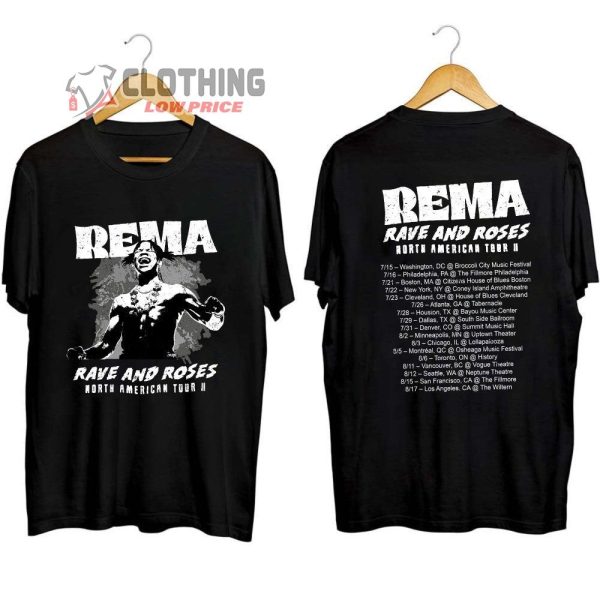 Rave And Rose North American Tour 2023 Merch, Rapper Rema North American 2023 Concert T-Shirt