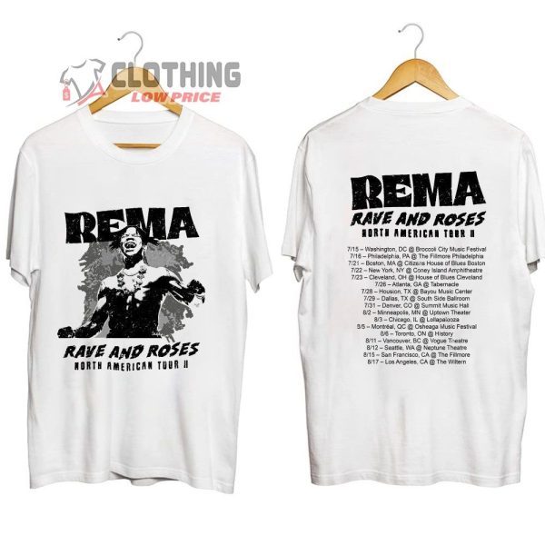 Rave And Rose North American Tour 2023 Merch, Rapper Rema North American 2023 Concert T-Shirt