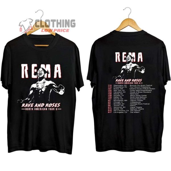 Rema North American Tour 2023 Merch, Rave And Rose 2023 Tour Shirt, Rema World Tour 2023 Setlist T-Shirt