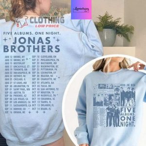 Retro Jonas Brothers Doubled Sides Sweatshirt, Jonas All Albums Tour Merch, Five Albums One Night Tour Dates 2023 Shirt