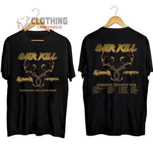 Scorching The Earth US Tour 2023 Concert Merch Overkill Exhorder And Heathen 2023 Tour T Shirt 1