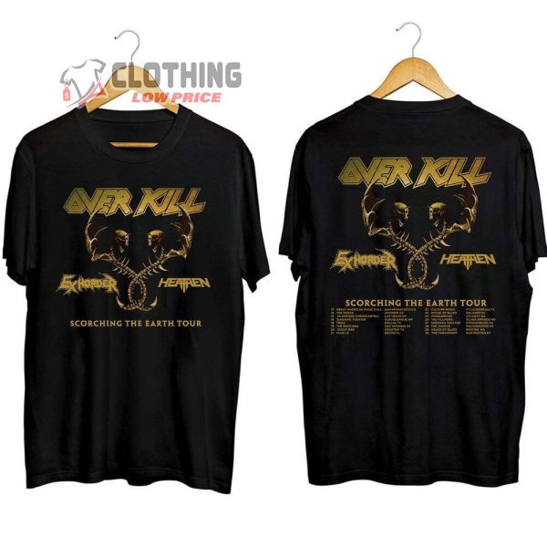 Scorching The Earth US Tour 2023 Concert Merch, Overkill, Exhorder And Heathen 2023 Tour T-Shirt