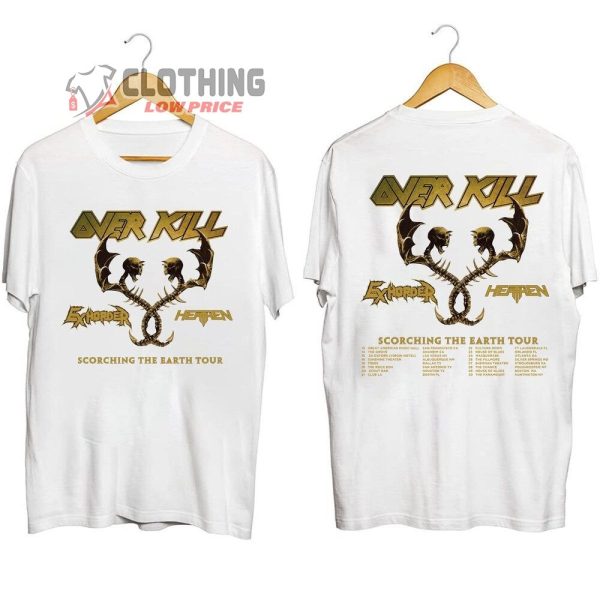 Scorching The Earth US Tour 2023 Concert Merch, Overkill, Exhorder And Heathen 2023 Tour T-Shirt