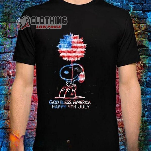 Snoopy God Bless America Happy 4th July Shirt, Snoopy With American Flag Independence Day T-Shirt