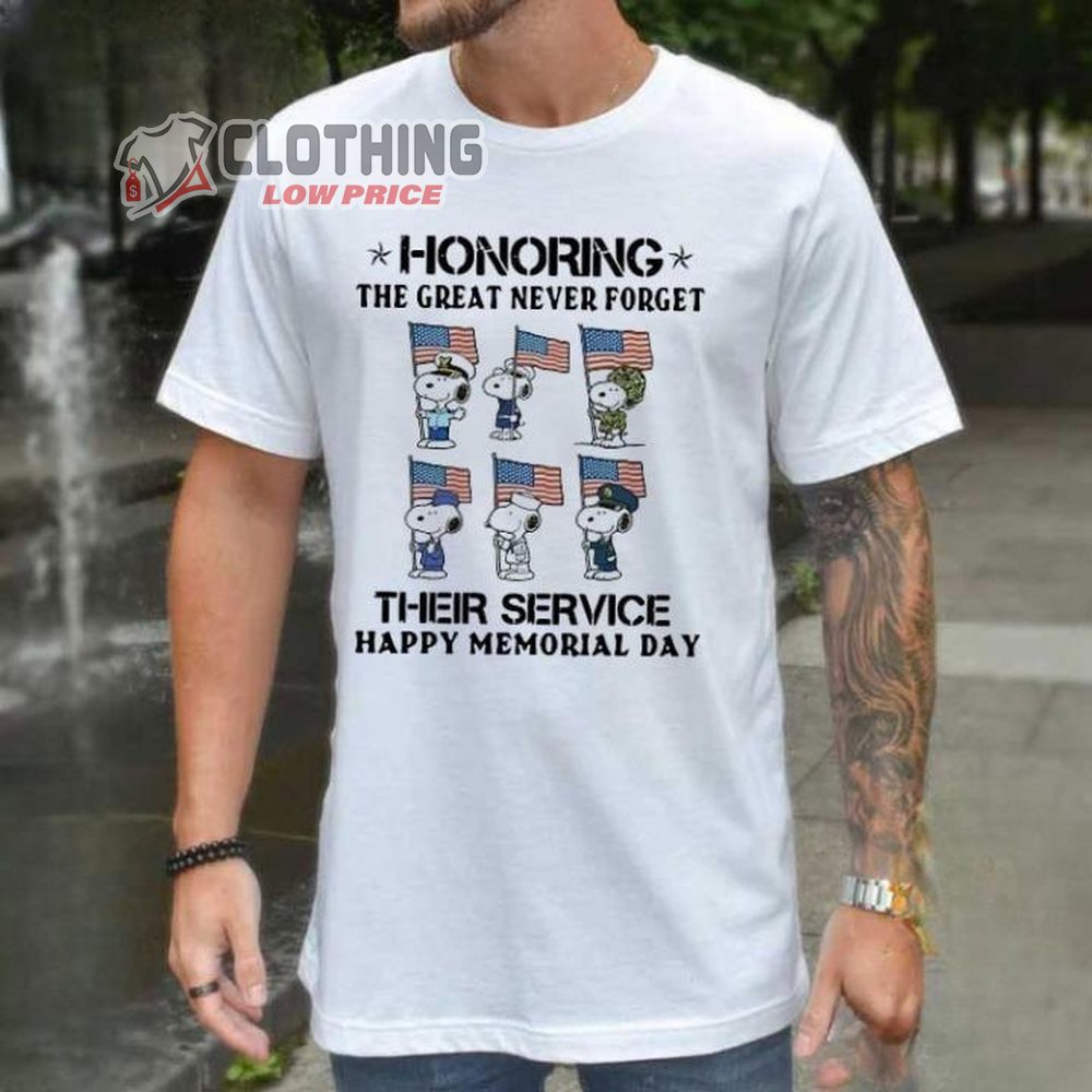 Snoopy Honoring The Great Never Forget Memorial Day T-Shirt, Snoopy With American Flag Independence Day Shirt
