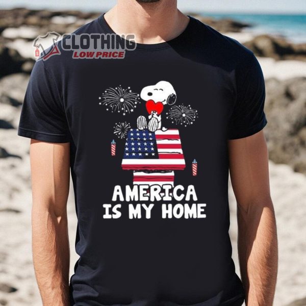 Snoopy Hug Heart Emerica Is My Home Funny 4th Of July Shirt, Snoopy Happy Independence Day Shirt