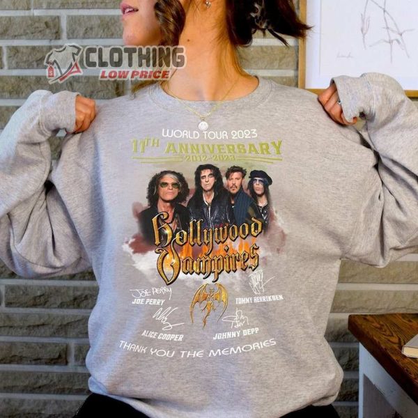 World Tour 2023 11Th Anniversary Hollywood Vampires Shirt, Thank You For The Memories Tour Hollywood Vampires 2023 Unisex T-Shirt