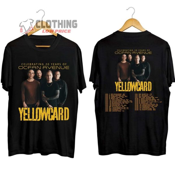 Yellowcard 2023 Tour Merch, Celebration 20 Years Of Ocean Avenue Yellowcard Shirt, Yellowcard Rock Band Concert 2023 T-Shirt