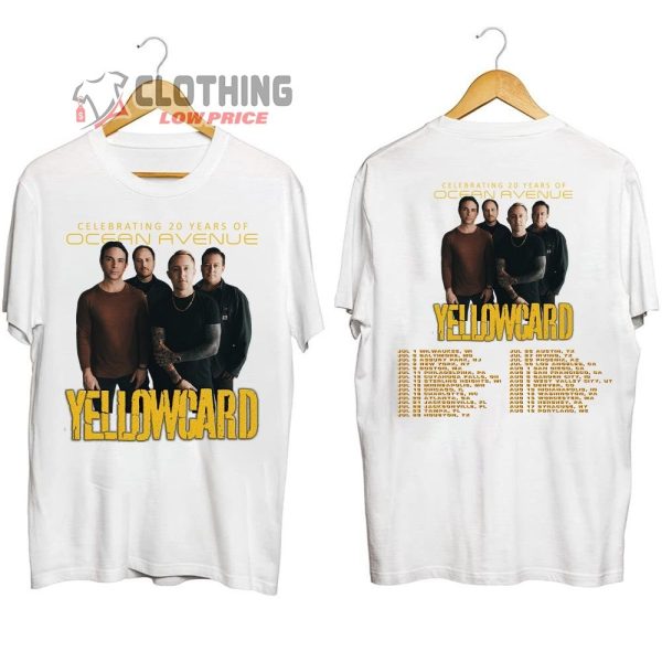 Yellowcard 2023 Tour Merch, Celebration 20 Years Of Ocean Avenue Yellowcard Shirt, Yellowcard Rock Band Concert 2023 T-Shirt