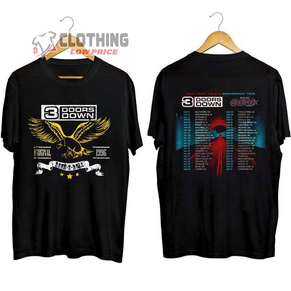 3 Doors Down Rock Band Concert Shirt, Away From The Sun Anniversary Tour 2023 T-Shirt, 3 Doors Down Band Tee