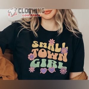 Cute SMALL TOWN Girl Flowers T-Shirt, Country Western Girl Music Tee, Jason Aldean Patriotic Women Tee Shirts