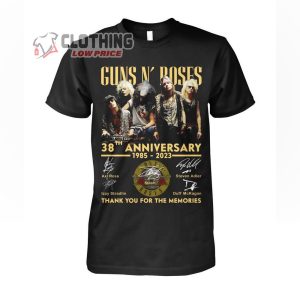 Guns N Rose 38th Anniversary 1985 2023 Merch Guns N Rose Thank You For The Memories Signatures T Shirt
