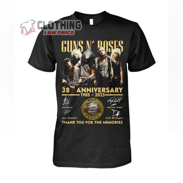 Guns N’ Rose 38th Anniversary 1985-2023 Merch, Guns N’ Rose Thank You For The Memories Signatures T-Shirt