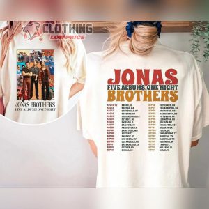 Retro Jonas Brothers 5 Albums 1 Night Setlists Merch, Nick Joe Kevin Jonas Tour Dates 2023 Shirt, Five Albums One Night Tour Sweatshirt