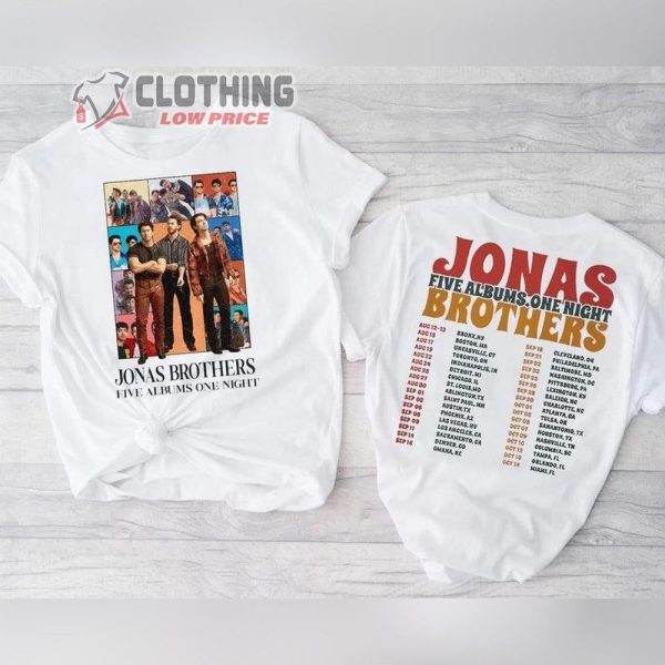 Retro Jonas Brothers 5 Albums 1 Night Setlists Merch, Nick Joe Kevin Jonas Tour Dates 2023 Shirt, Five Albums One Night Tour Sweatshirt