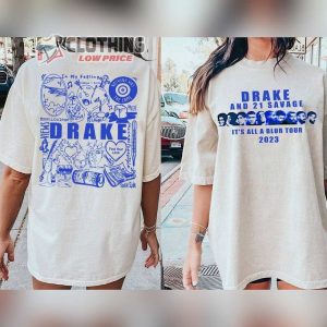Vintage Drake 21 Savage Rap Shirt Drake ItS All A Blur Tour 2023 Sweatshirt Drake Rap Concert Unisex Hoodie