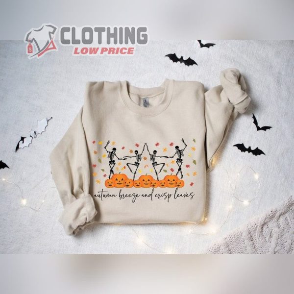 Pumpkin Halloween Sweatshirt, Skeleton Halloween Shirt, Pumpkin Shirt, Fall Sweatshirt For Women,Dancing Skeletons Sweatshirt