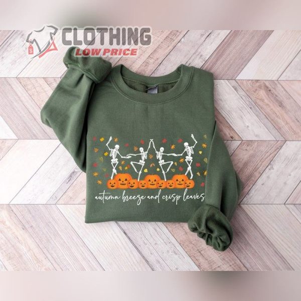 Pumpkin Halloween Sweatshirt, Skeleton Halloween Shirt, Pumpkin Shirt, Fall Sweatshirt For Women,Dancing Skeletons Sweatshirt