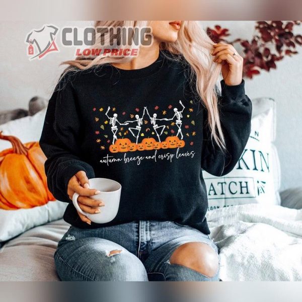 Pumpkin Halloween Sweatshirt, Skeleton Halloween Shirt, Pumpkin Shirt, Fall Sweatshirt For Women,Dancing Skeletons Sweatshirt
