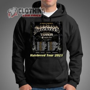 20 Years Of Brutality Tour Hatebreed Hoodie Hatebreed Band World Tour 2023 Setlist T Shirt Hatebreed Band Concert 2023 With Special Guests Terror Shirt 1