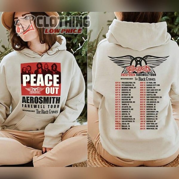 Aerosmith 2023-2024 Peace Out Farewell Tour With The Black Crowes Tour Hoodie, Aerosmith Farewell Tour 2023 Shirt, Aerosmith Concert Dates Merch